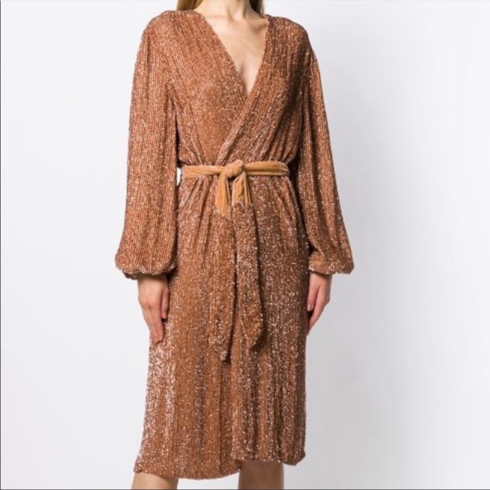 NWT Retrofete Audrey Sequin Wrap Dress GOLD COPPER RARE Size small